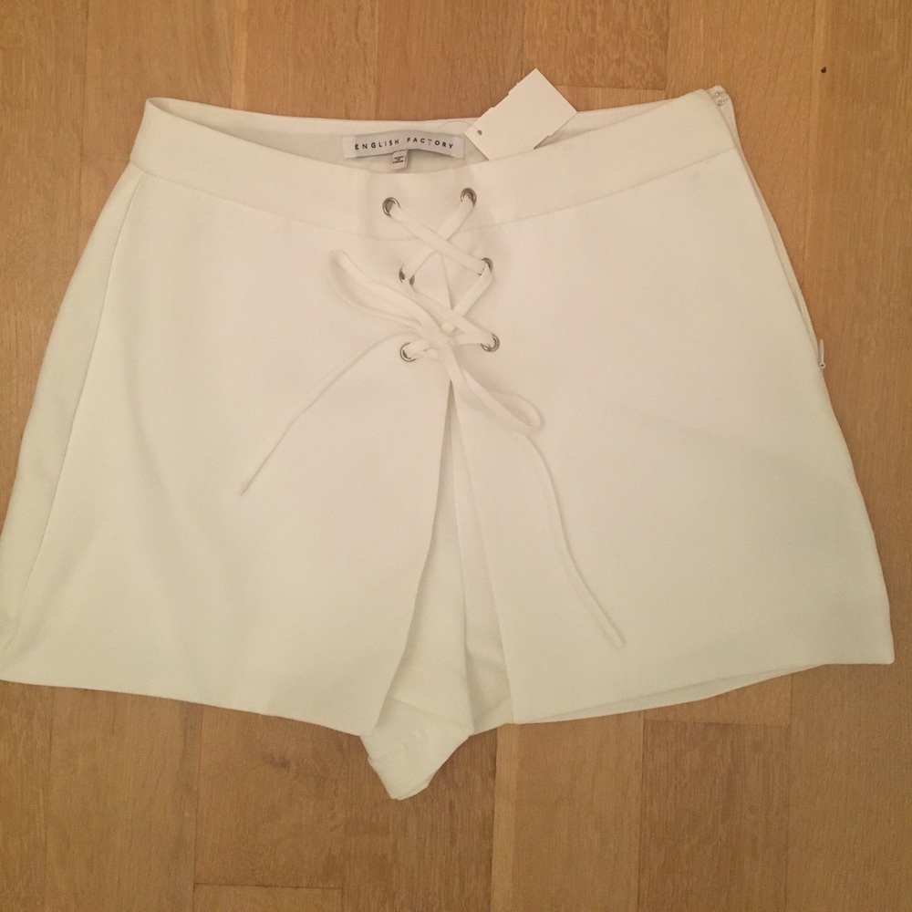 White lace up skort