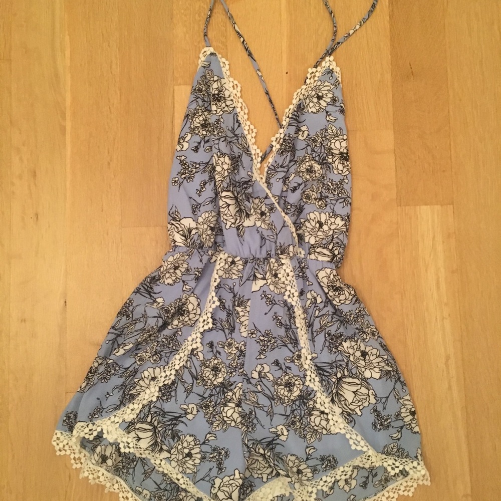 Blue and white Floral Romper