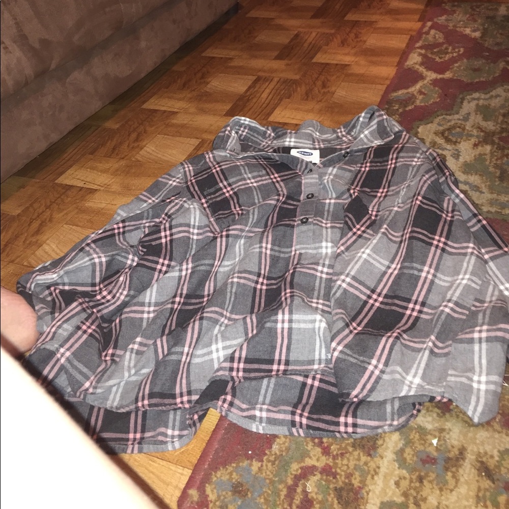Old Navy Grey and Pink Plaid Shirt