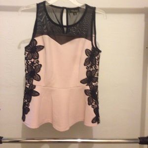 Lace-Trim Illusion Peplum Top