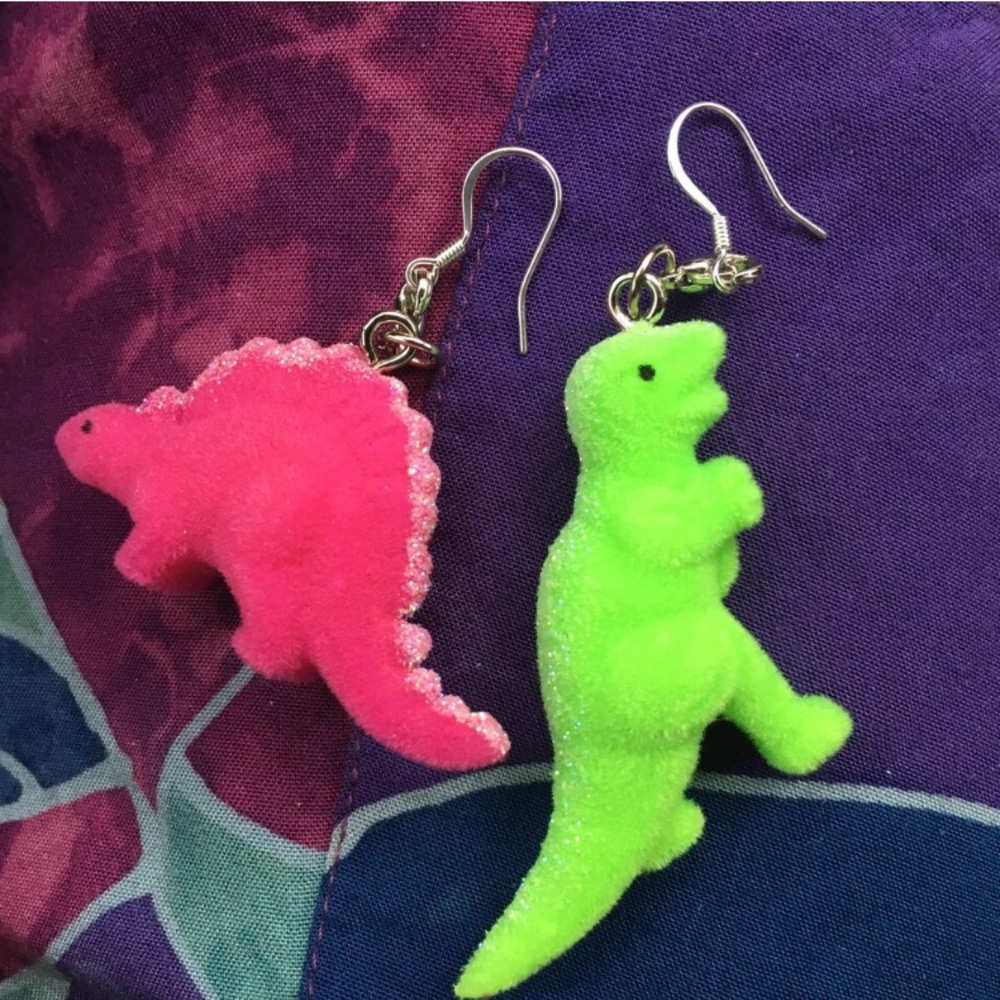 Fuzzy Dinosaur Earrings, handmade ✨