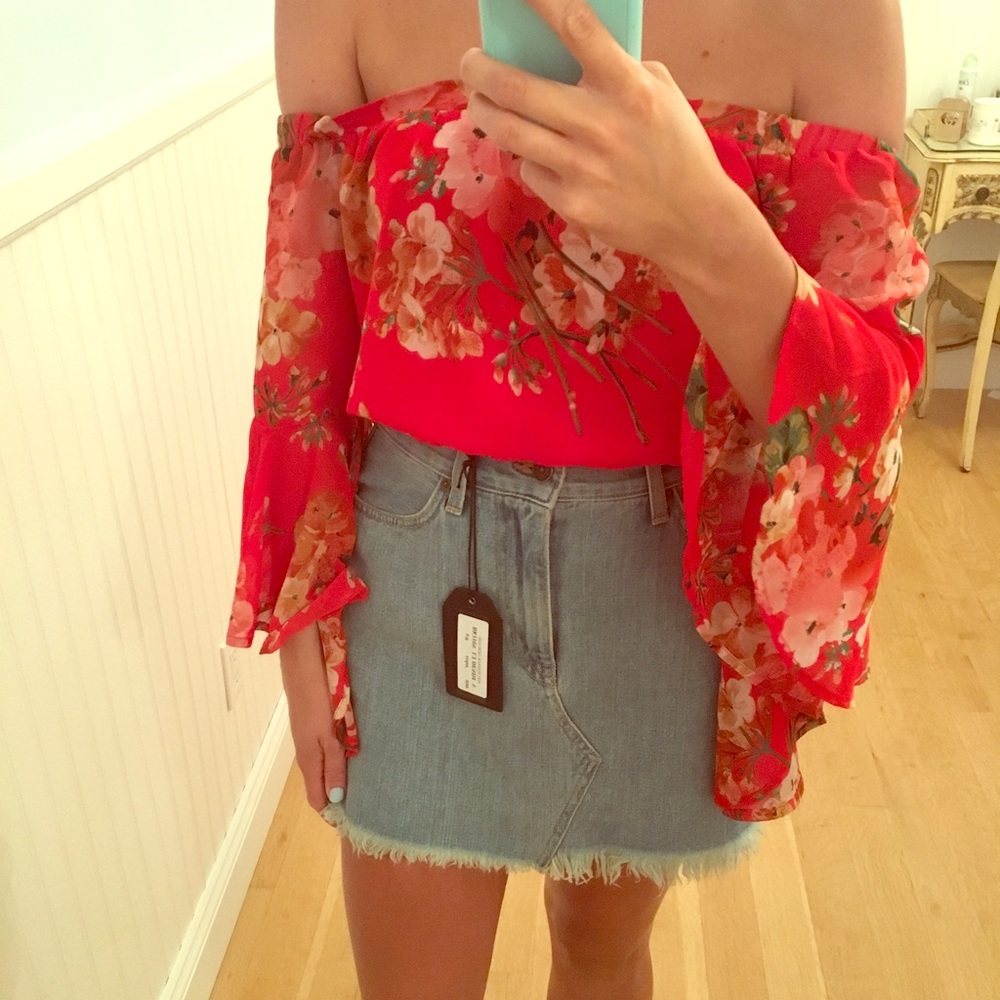 Red floral off the shoulder top