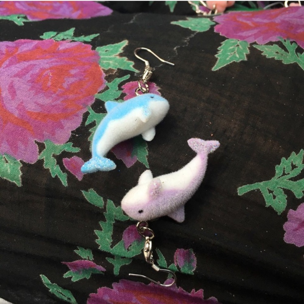 SAVE THE WHALES 🐳 Fuzzy Whale Earrings, homemade