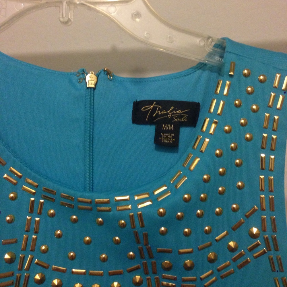 Thalía Sodi dress - turquoise and gold. - Picture 2 of 5