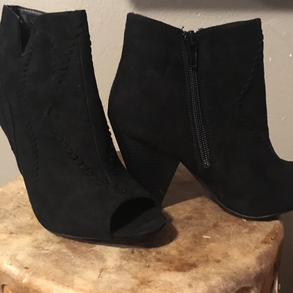 Black Faux Suede open toe Booties