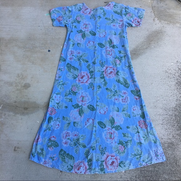 Vintage Blue Floral Dress Sz M - Picture 2 of 4
