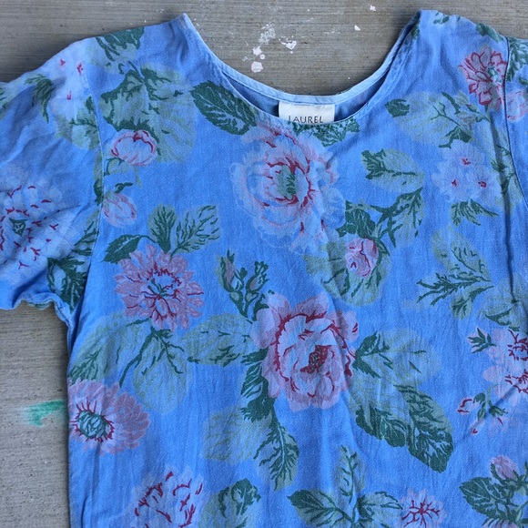 Vintage Blue Floral Dress Sz M - Picture 3 of 4