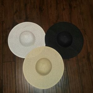THREE Floppy Sun Hat BUNDLE Tan White Black