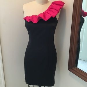 Aqua One-Shoulder Ruffle Cocktail Dress