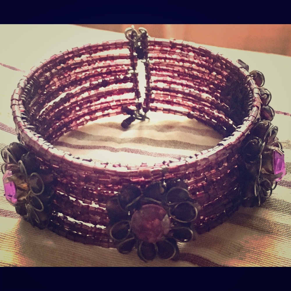 Gorgeous Purple Floral Embroidered Bracelet!