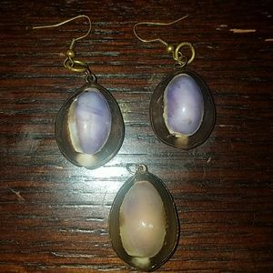 Purple ombre shell earring and pendant jewelry