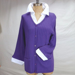 Allison Daley sweater faux double top purple knit
