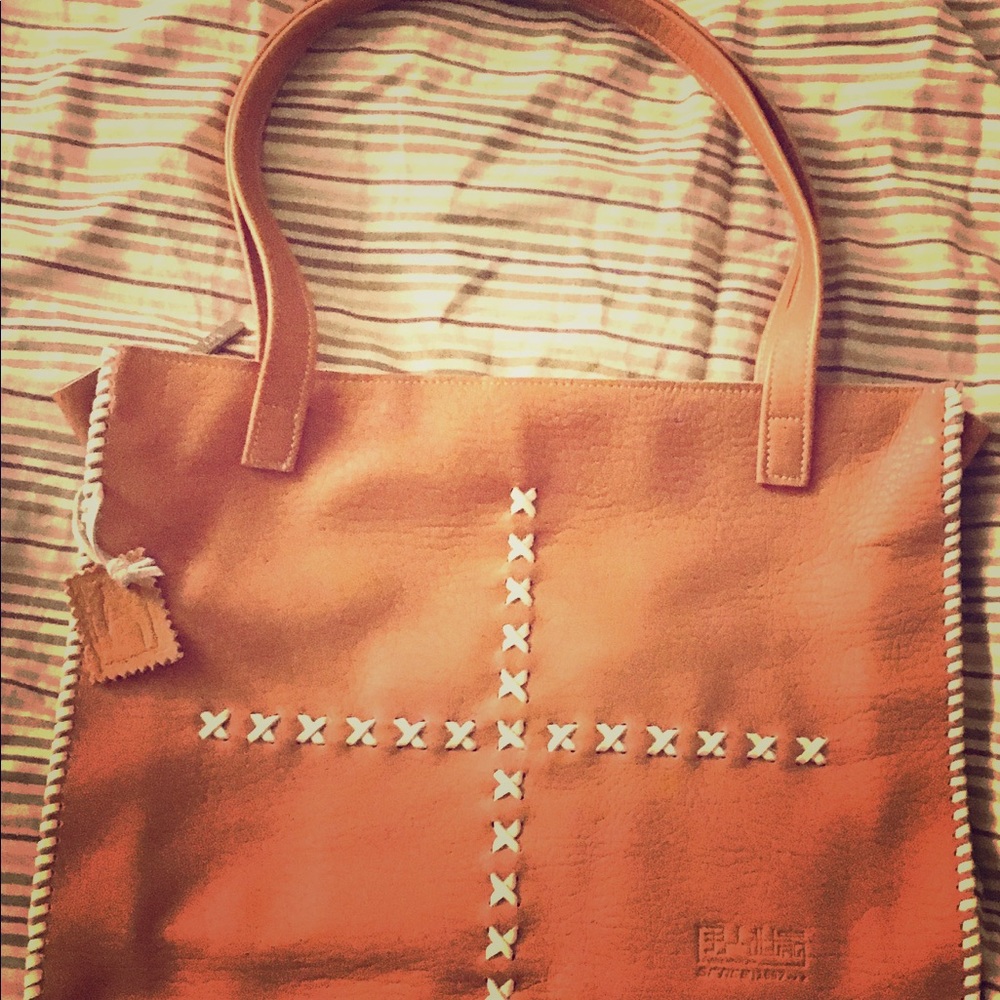 Gorgeous Designer Camel EmbroideryLeather Tote!
