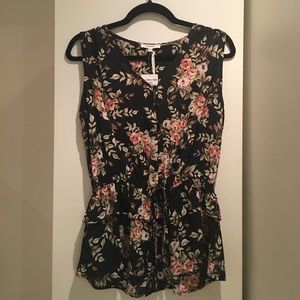 Women's Black Sleeveless Ruffle Peplum Shirt XS