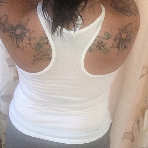 Sz S Racerback Tank White w Blk Sequin horizontal - Picture 5 of 5