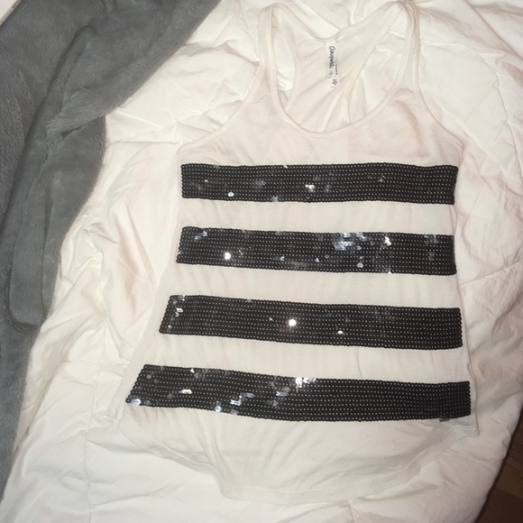 Sz S Racerback Tank White w Blk Sequin horizontal - Picture 3 of 5