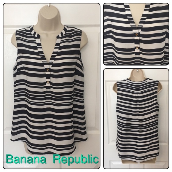 Banana Republic Navy Blue White Stripe Tunic Top M - Picture 6 of 6