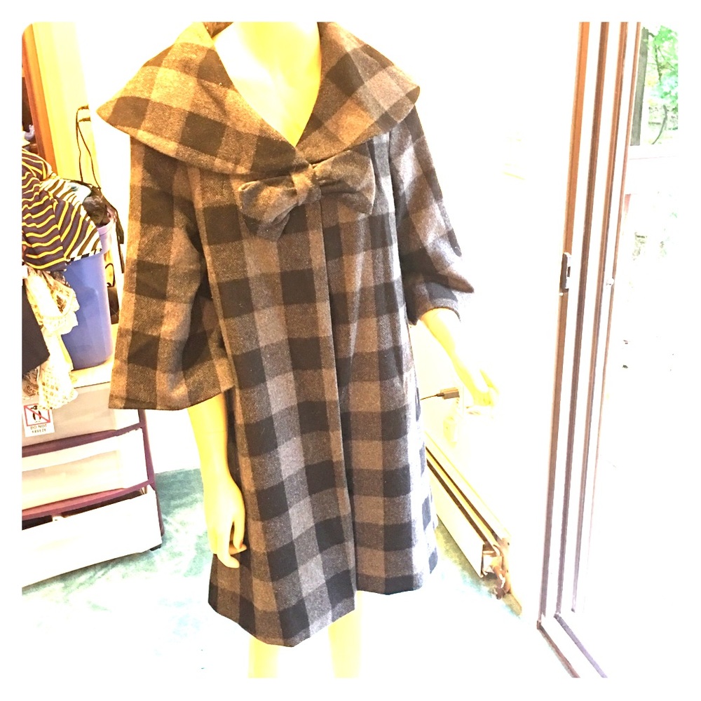 gray vintage over coat dress coat sz 8 wool plaid