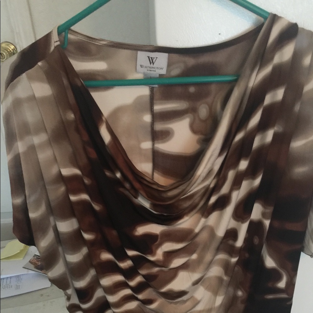 Brown & tan swirl print blouse