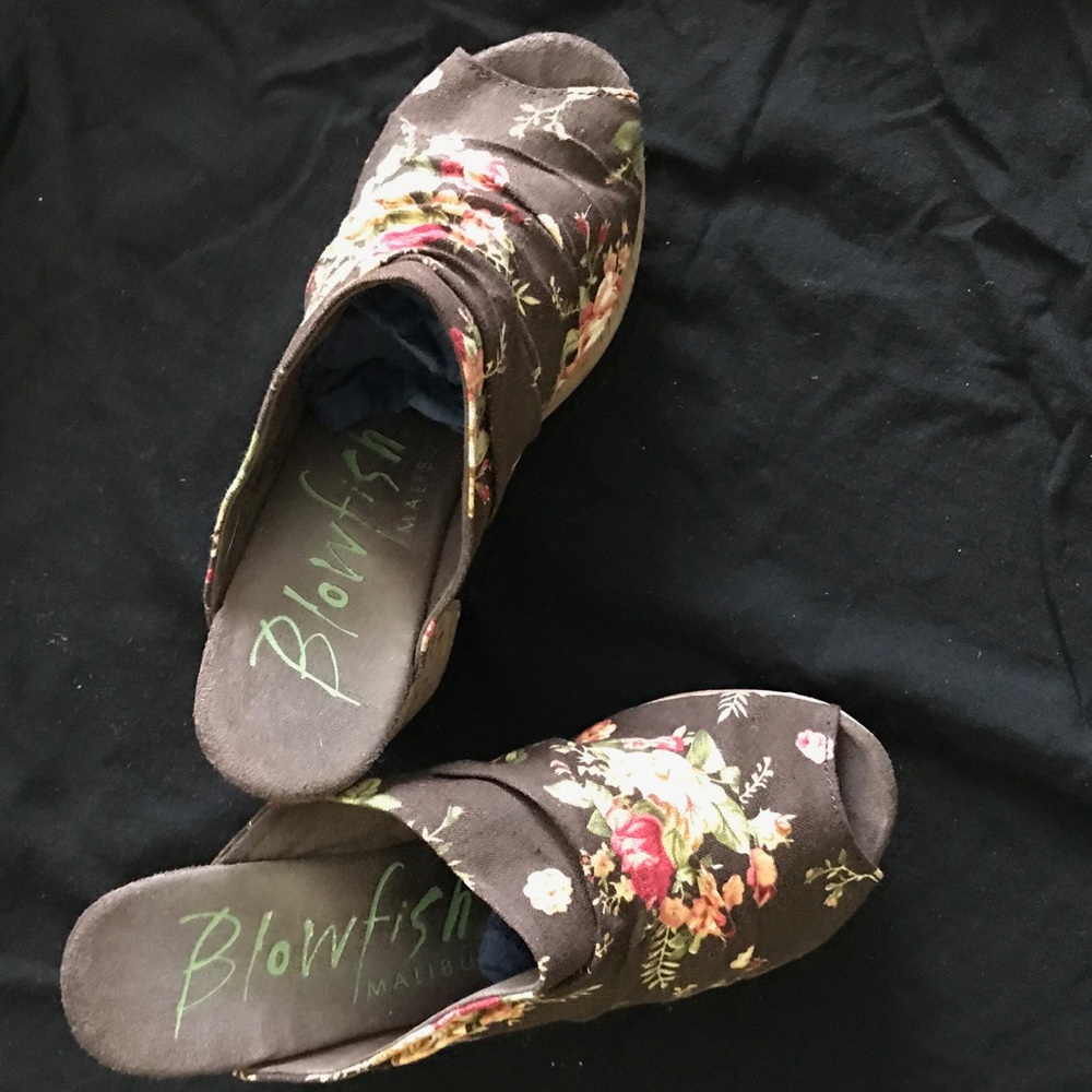 Brown Emma Floral Fabric Cork Platforms