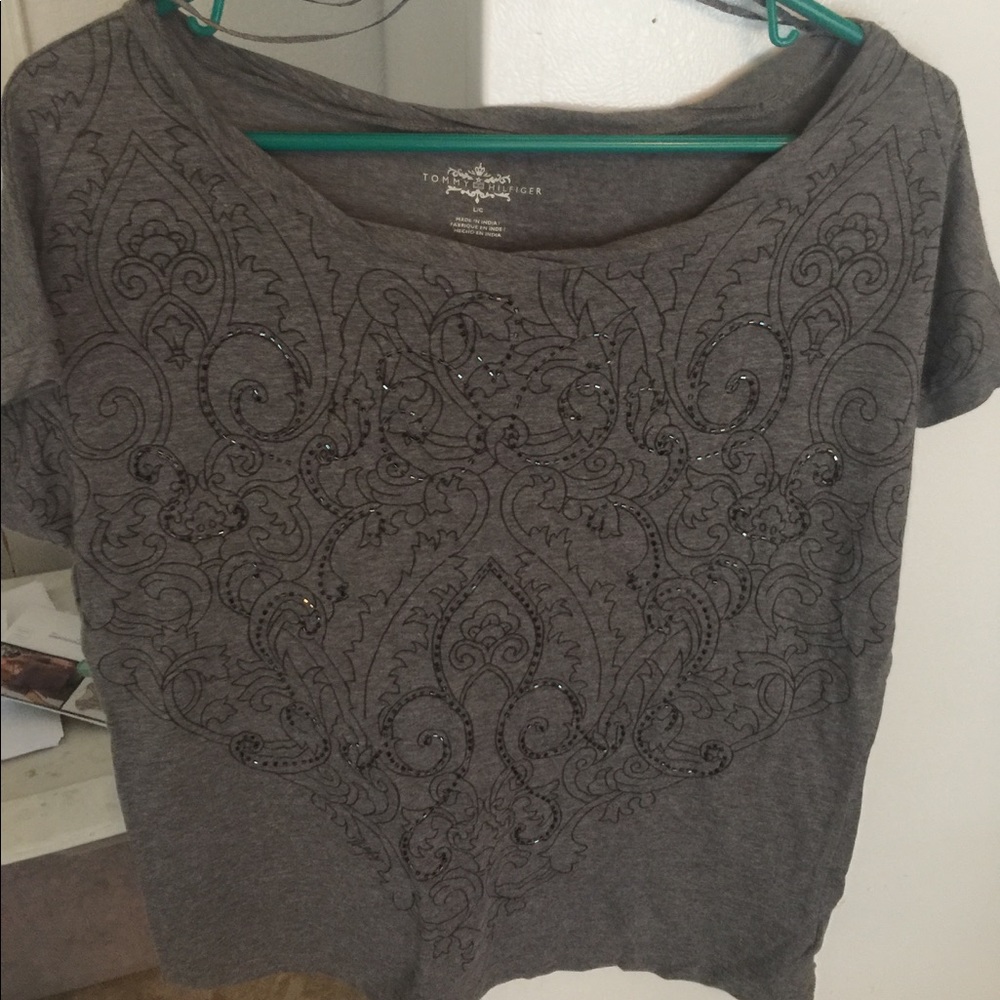 Black and grey shirt with beaded accents