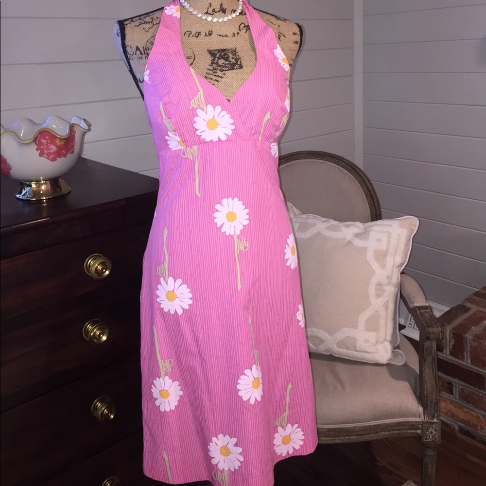 EUC Lilly Pulitzer Pink Daisy Halter Dress  Sz 2
