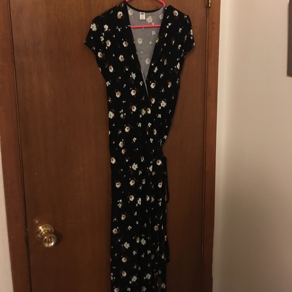 Black floral wrap around dress