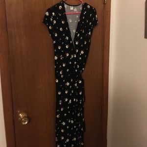 Black floral wrap around dress