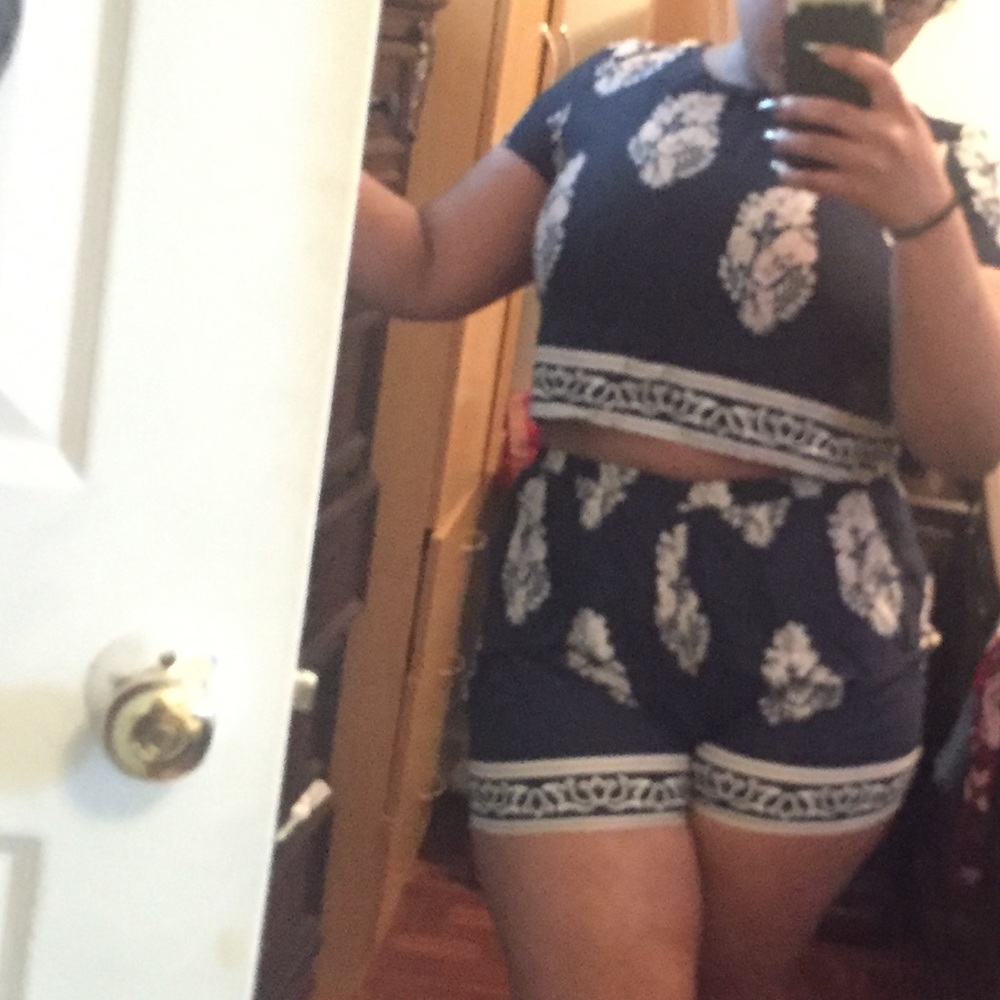 Blue Patterned Set - Top & Shorts