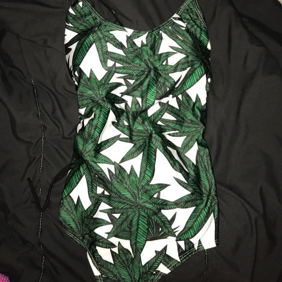 Palm tree lace up one piece swim suit - Picture 3 of 3