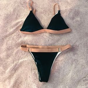 NWOT VELVET TEAL AND BEIGE BIKINI IN XS