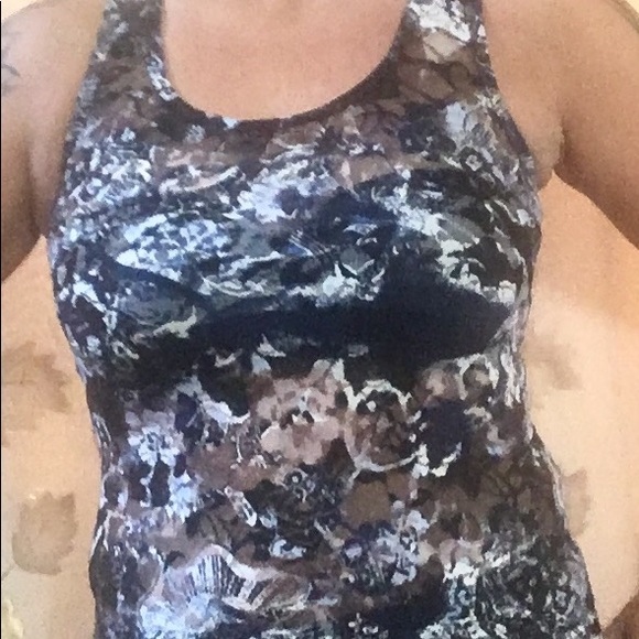 Size M Almost Famous Sheer Lace Tank Blue Wht - Picture 4 of 8