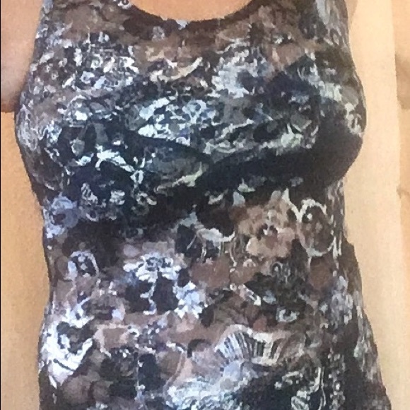 Size M Almost Famous Sheer Lace Tank Blue Wht - Picture 2 of 8