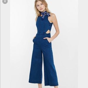 Sleeveless Denim Cut-Out Culotte Jumpsuit