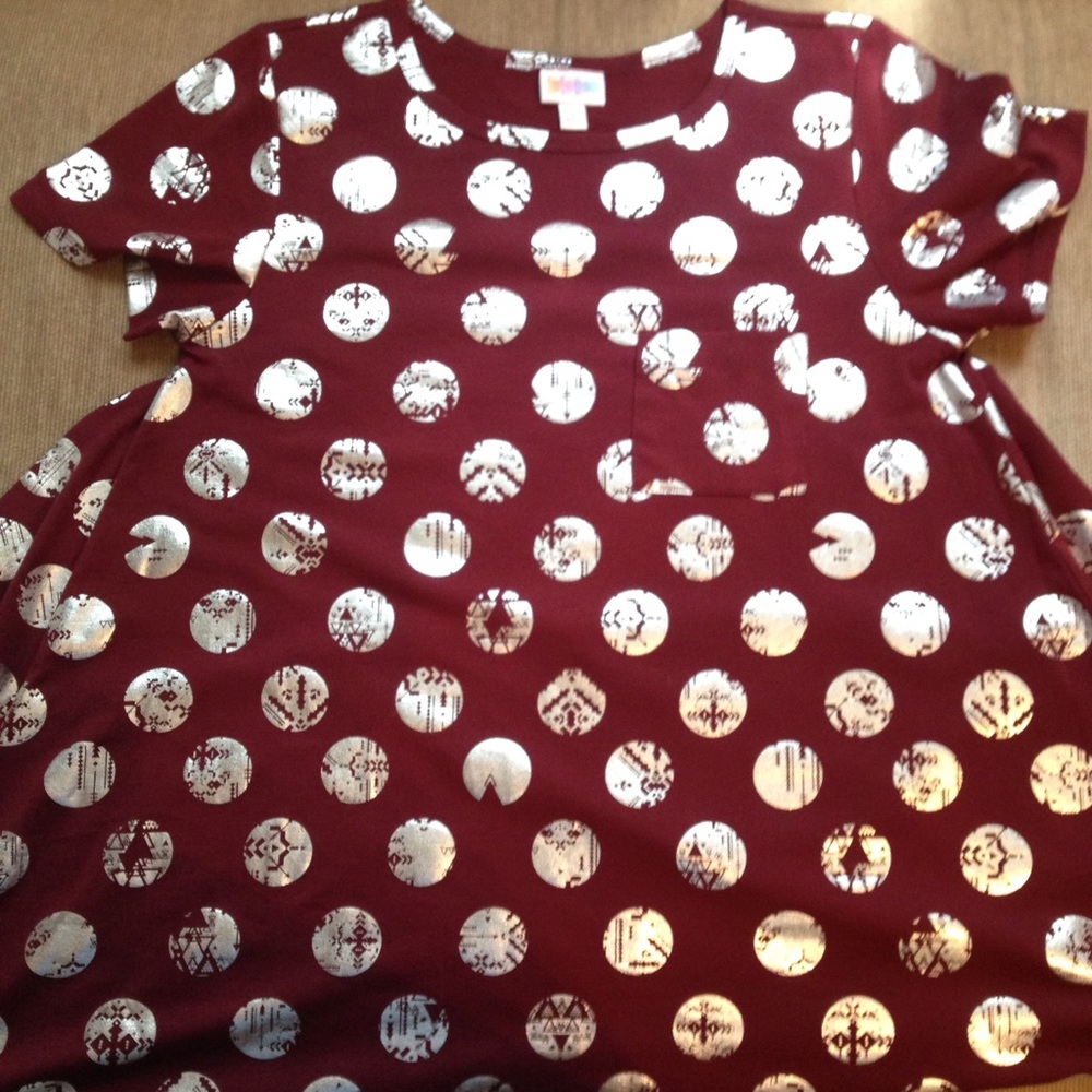 Lularoe Maroon & Silver Polka Dot Carly- S