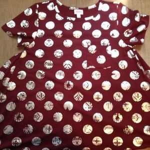 Lularoe Maroon & Silver Polka Dot Carly- S
