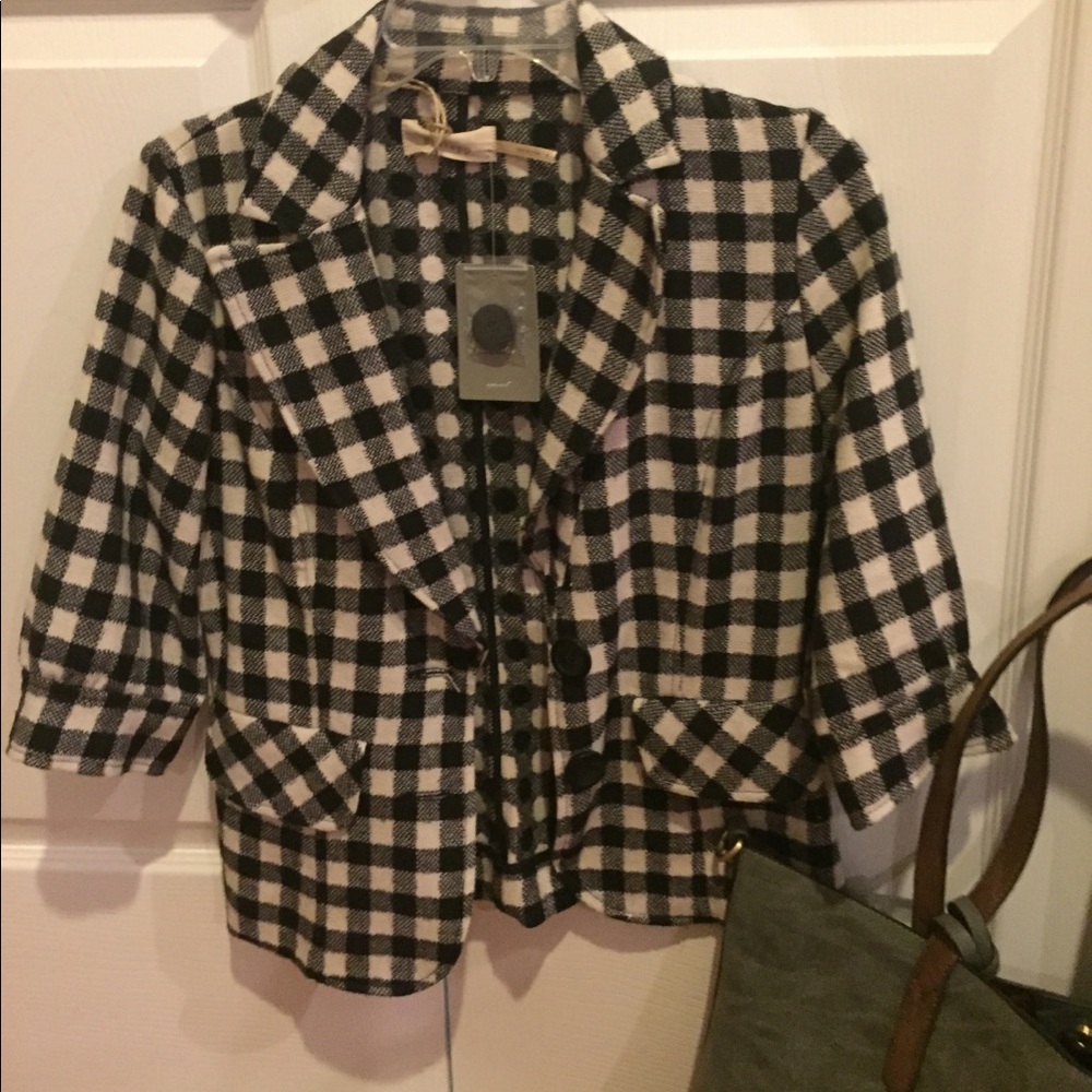 Anthropologie jacket- black and cream check-