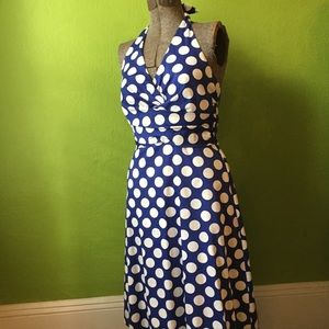 Donna Ricco blue & white polka dot dress