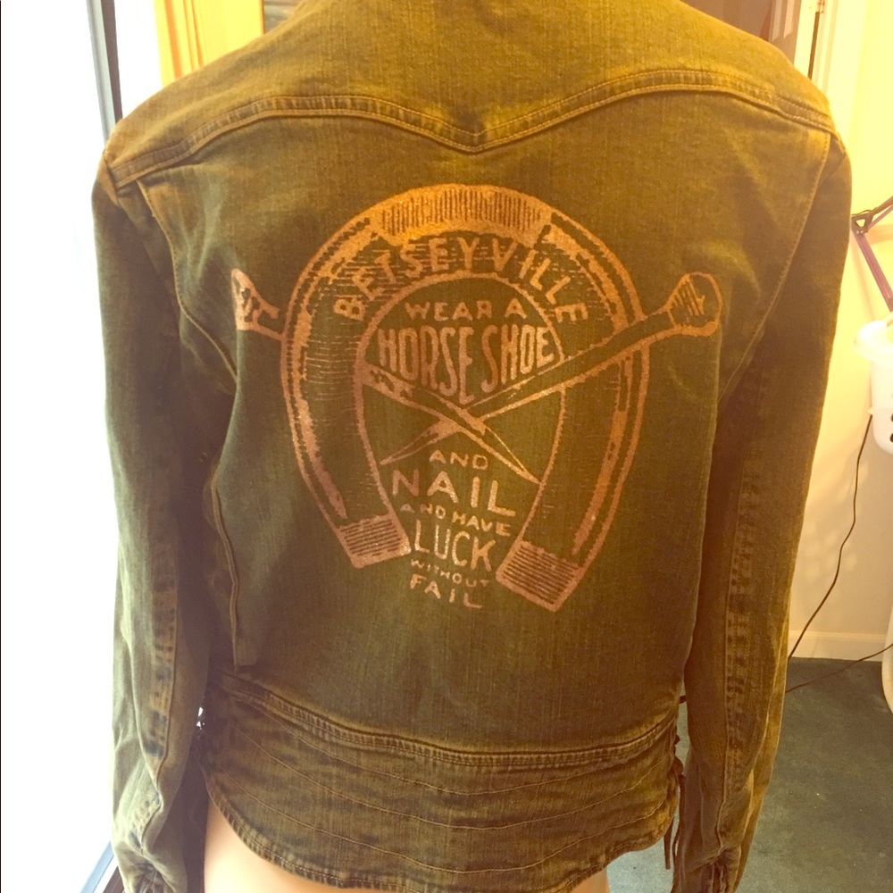 Betsey Johnson horse shoe jean jacket sz 10