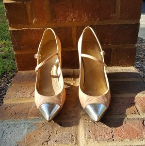Stuart Weitzman Pointed Silver Tip Strap Heels