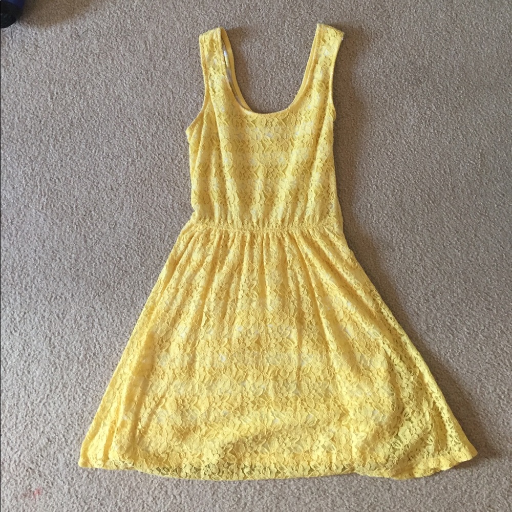 Yellow stripe and lace day dress