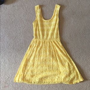 Yellow stripe and lace day dress