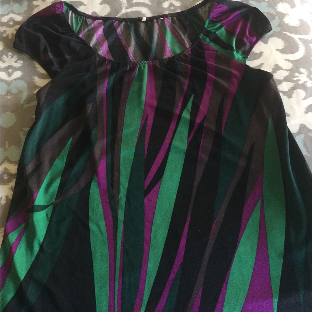 Jungle inspired purple, green, black, & brown top