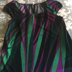 Jungle inspired purple, green, black, & brown top