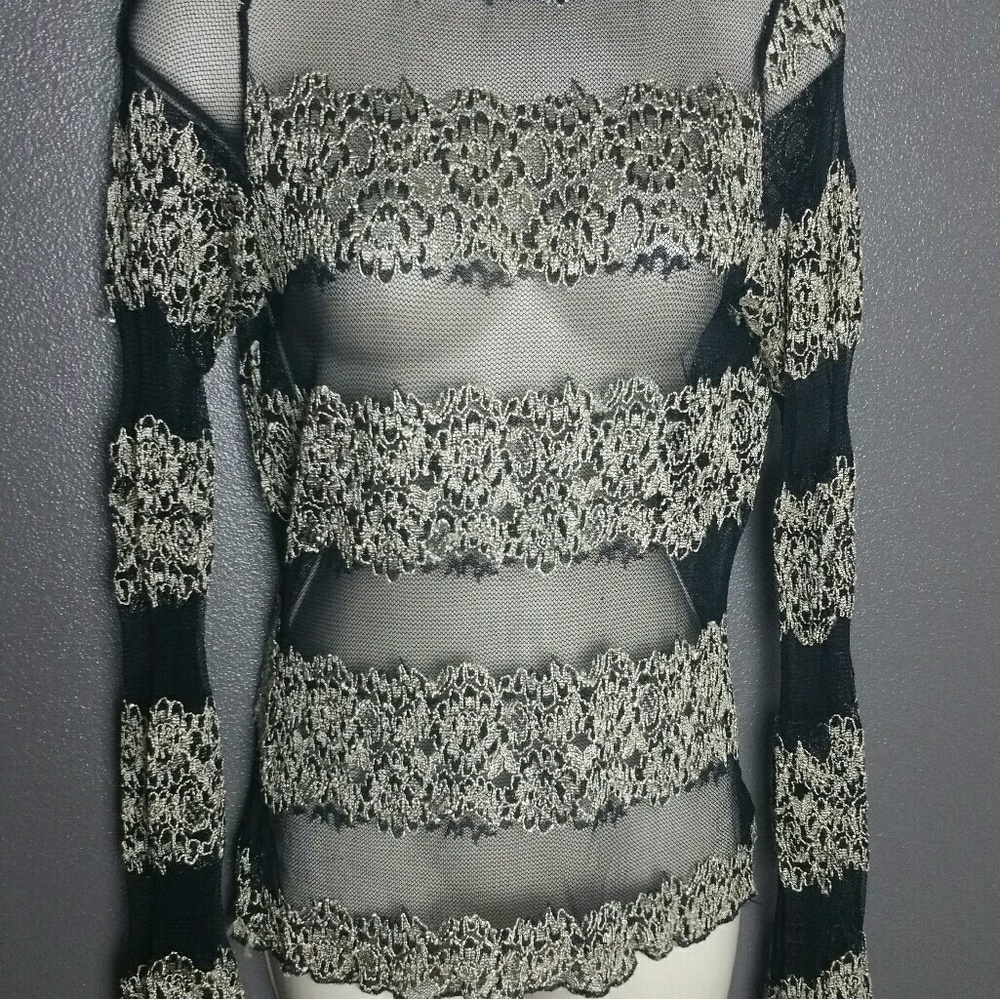 Vintage Estam Black Embroidered Fishnet Lace Top M