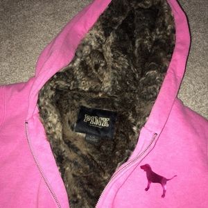 Victoria Secret PINK Fur sequin Zip Up Hoodie
