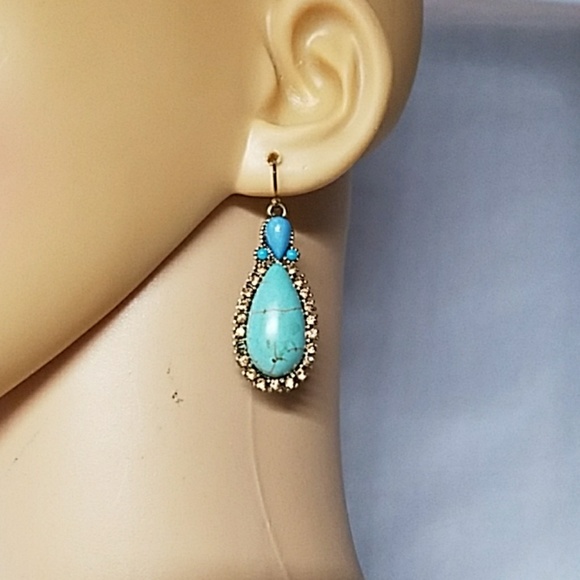 E584 Howlite & Paved Amber Crystal Earrings - Picture 3 of 5