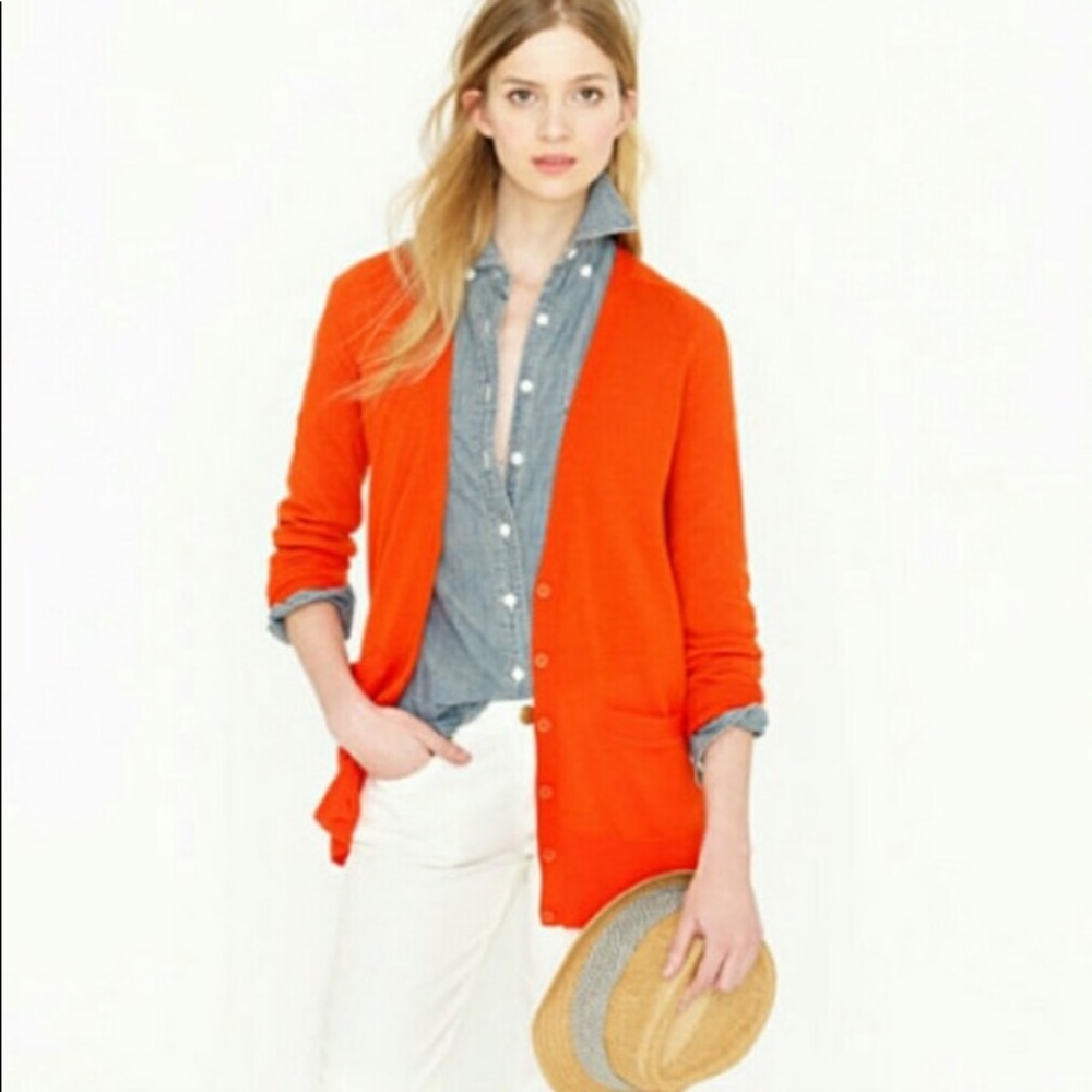 J Crew Classic Long Merino Cardigan Papaya - Picture 1 of 6