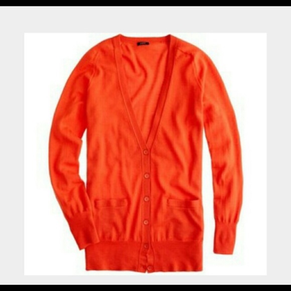 J Crew Classic Long Merino Cardigan Papaya - Picture 2 of 6
