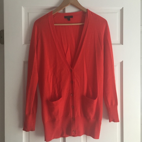 J Crew Classic Long Merino Cardigan Papaya - Picture 4 of 6